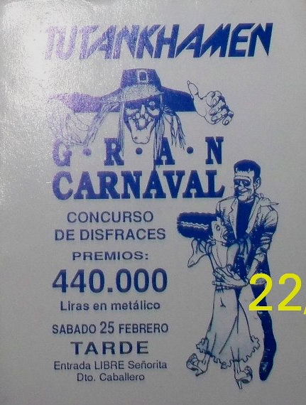 Flyer del Gran Carnaval de la discoteca Tutankhamen de Gav� Mar